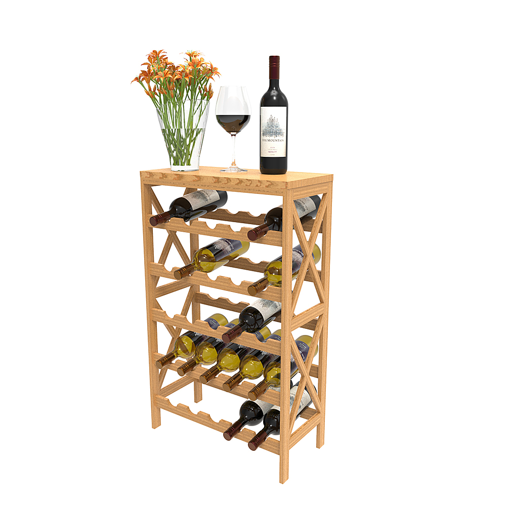 Hastings Home - Rustic Wine Rack-Space Saving Free Standing Wine Bottle Holder for Kitchen, Bar, Dining or Living Rooms - Bamboo
