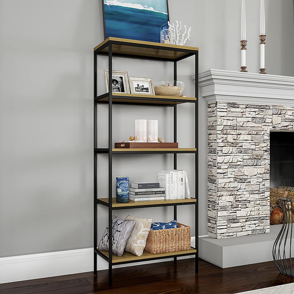 Hastings Home 5 Tier Bookshelf Open Industrial Style Etagere Shelving Unit For Rustic Decoration Storage And Display In Any Room Seacoast Gray Wood And Black 739037zcy Best Buy