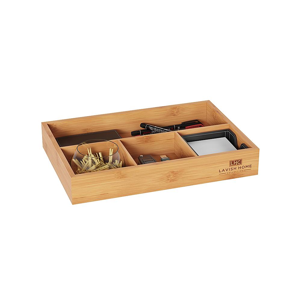 Hastings Home - 4 Compartment Bamboo Drawer Divider – Space Saving Natural Wooden Tray Storage Organizer - Bamboo