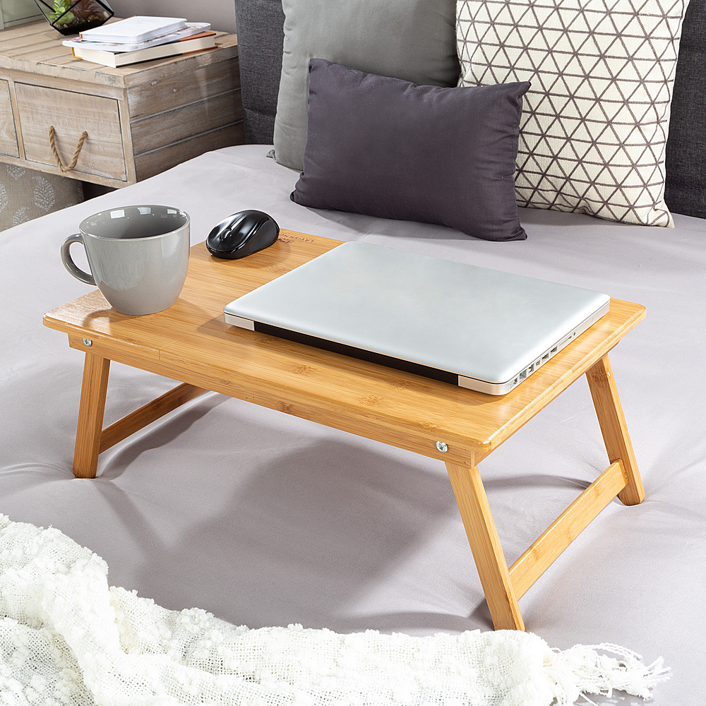 Hastings Home - Lap Desk – Bamboo Travel Tray with Magnetic Base, Ergonomic Adjustable Top and Storage Drawer for Laptop, Reading - Bamboo