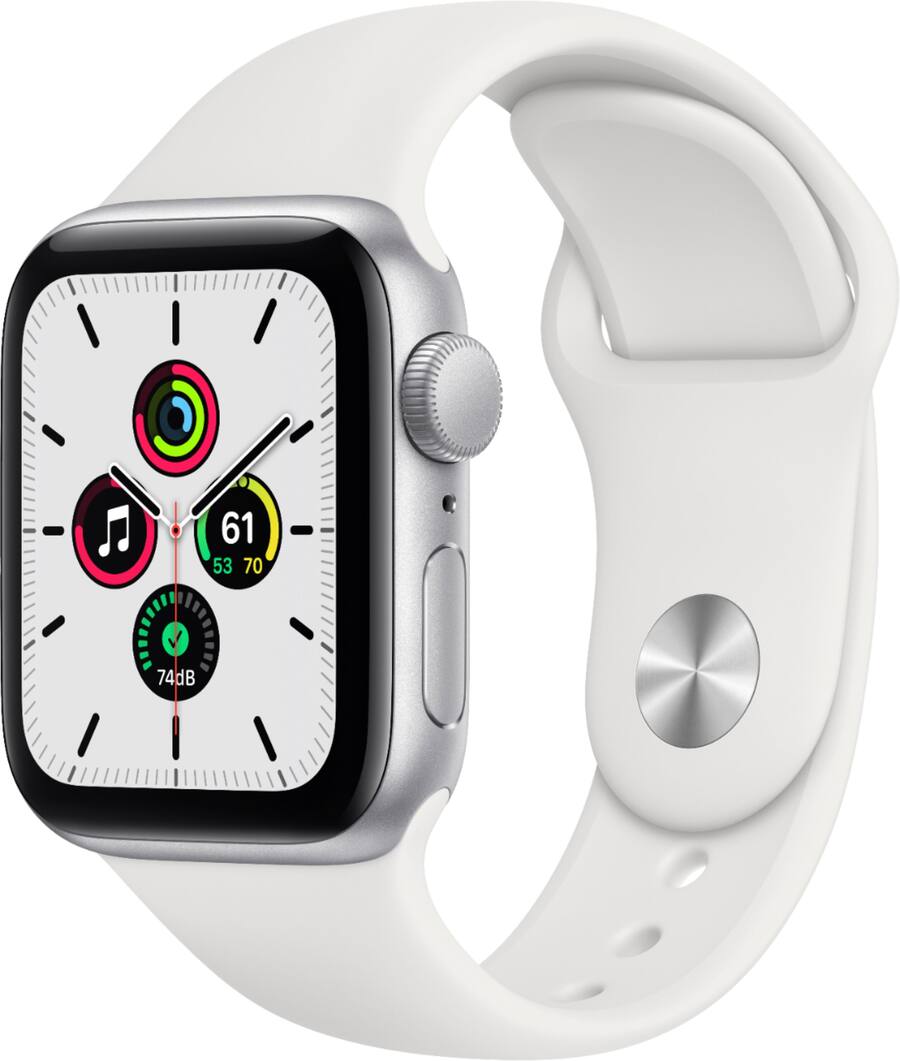Geek Squad Certified Refurbished Apple Watch SE (1st Generation, GPS) 40mm Aluminum Case with White Sport Band Silver Silver (2020)