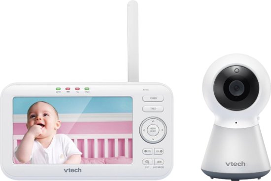 Front. VTech - 5" Video Baby Monitor w/Adaptive Night Light - White.