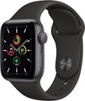 Front. Apple - Geek Squad Certified Refurbished Apple Watch SE (1st Generation, GPS) 40mm Aluminum Case with Black Sport Band.