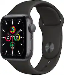Geek Squad Certified Refurbished Apple Watch SE (GPS) 40mm Aluminum Case with Black Sport Band - Space Gray - Front_Zoom
