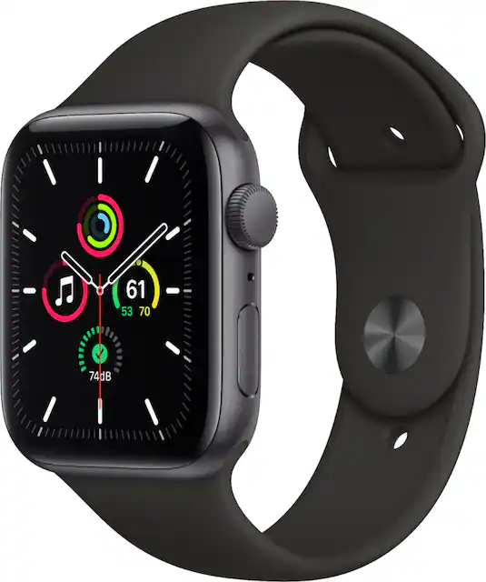 Geek Squad Certified Refurbished Apple Watch SE GPS 44mm Aluminum Case with Black Sport Band Space Gray 2020 GSRF MYDT2LL A Best Buy
