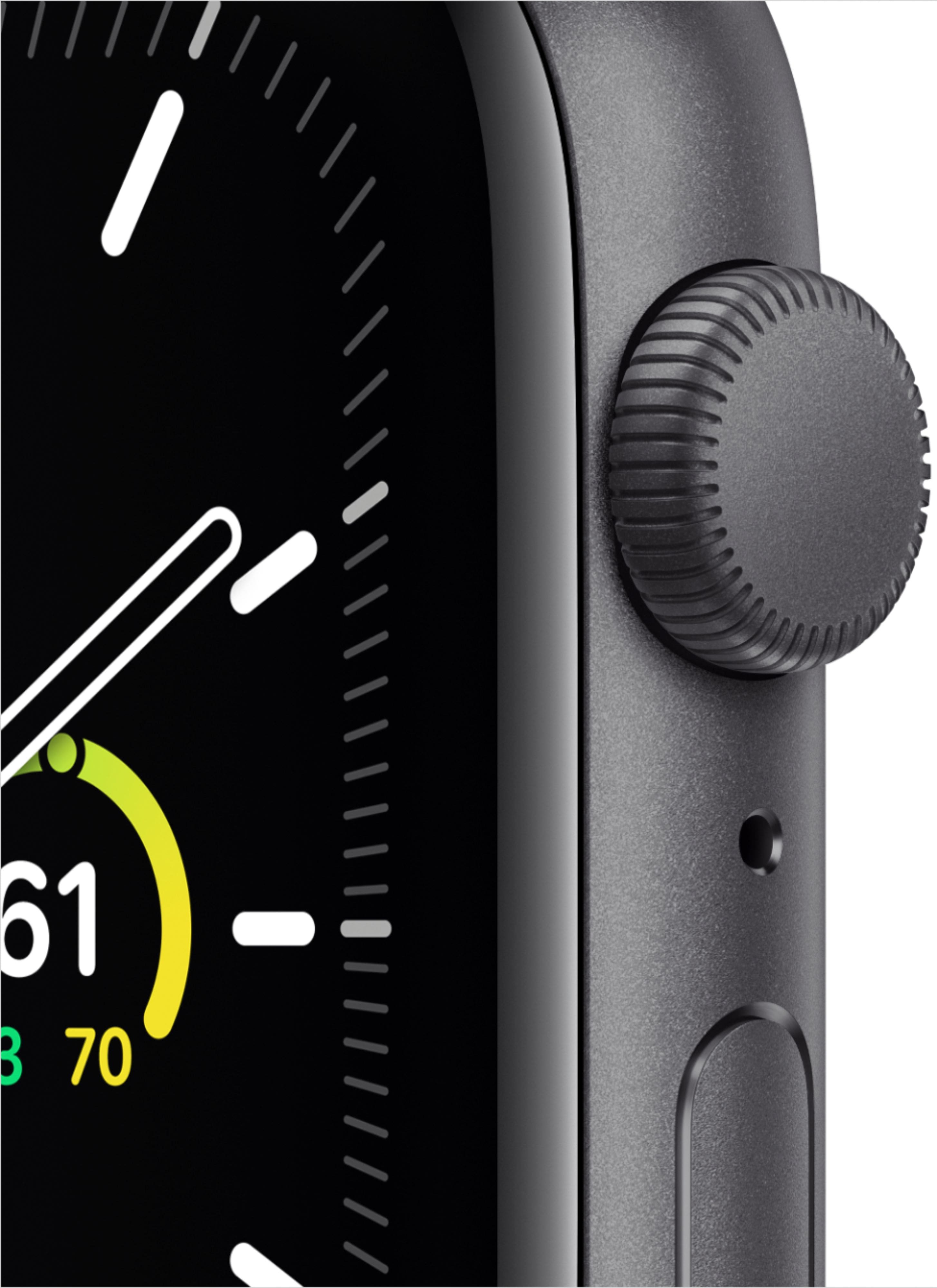 Alt View 11. Apple - Geek Squad Certified Refurbished Apple Watch SE (1st Generation, GPS) 44mm Aluminum Case with Black Sport Band.