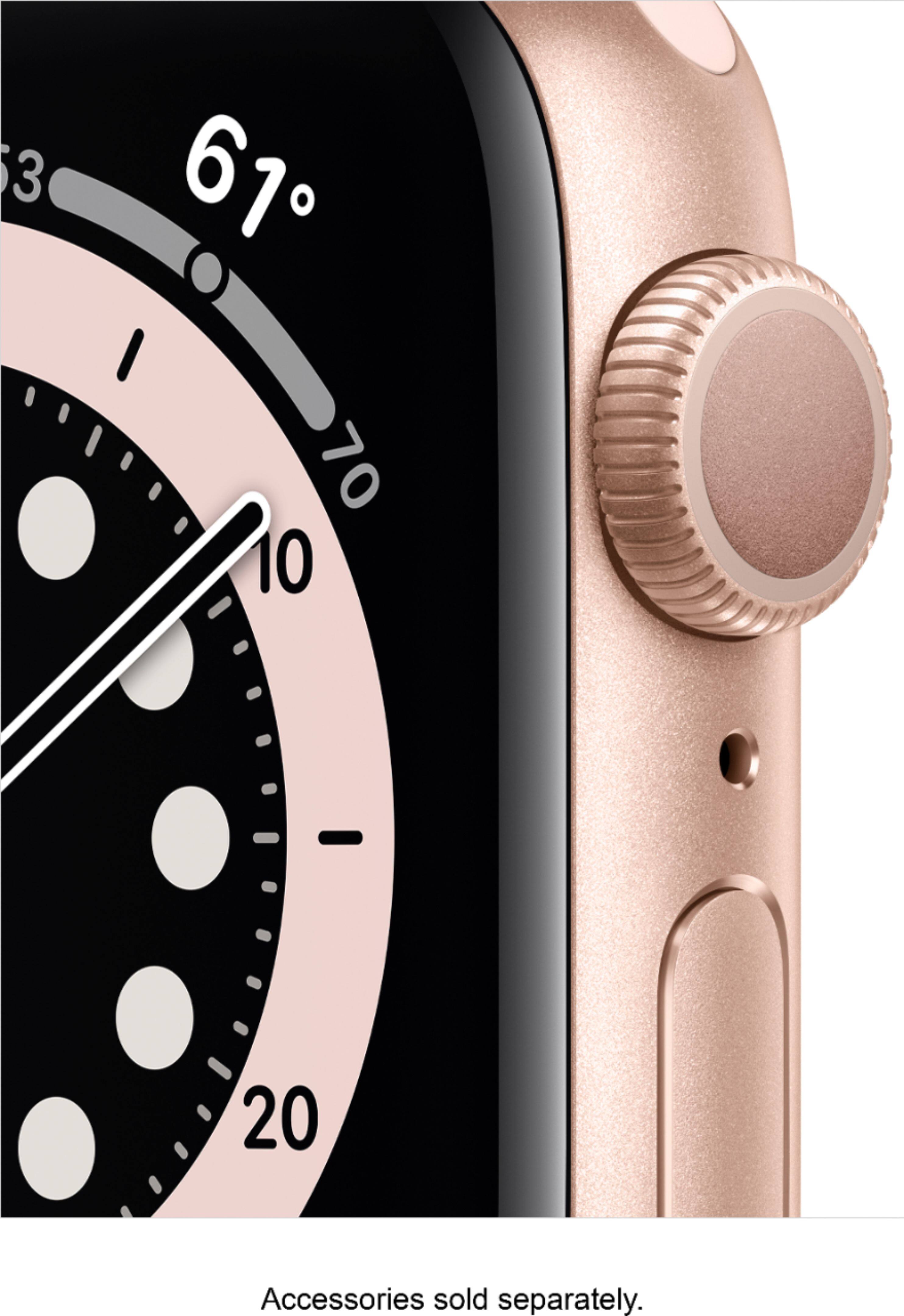 Alt View 11. Apple - Geek Squad Certified Refurbished Apple Watch Series 6 (GPS) 40mm Gold Aluminum Case with Pink Sand Sport Band - Gold.