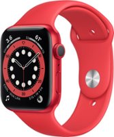 Geek Squad Certified Refurbished Apple Watch Series 6 (GPS) 44mm (PRODUCT)RED Aluminum Case with (PRODUCT)RED Sport Band - Front_Zoom