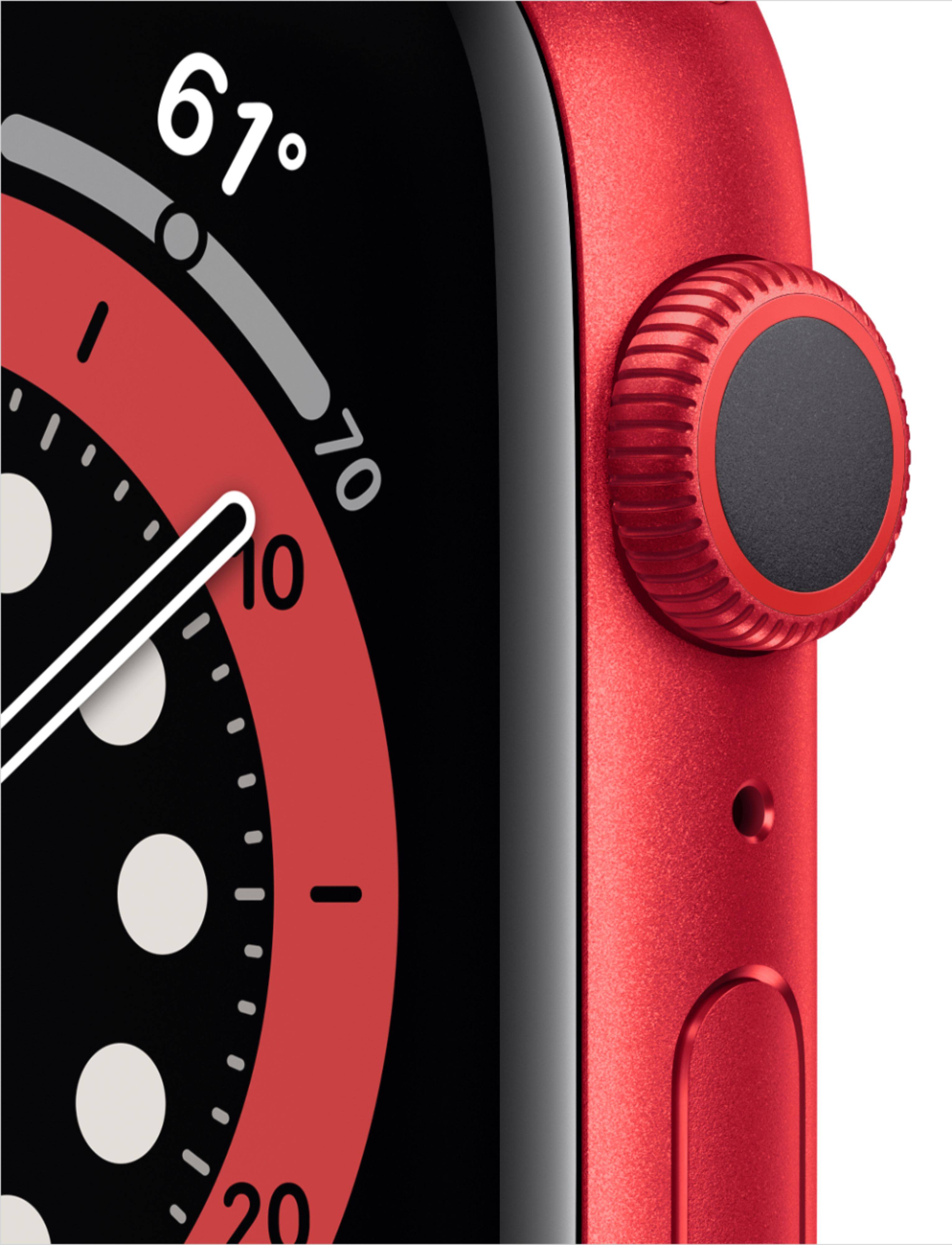 Alt View 11. Apple - Geek Squad Certified Refurbished Apple Watch Series 6 (GPS) 44mm (PRODUCT)RED Aluminum Case with (PRODUCT)RED Sport Band.