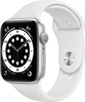 Geek Squad Certified Refurbished Apple Watch Series 6 (GPS) 44mm Silver Aluminum Case with White Sport Band - Front_Zoom