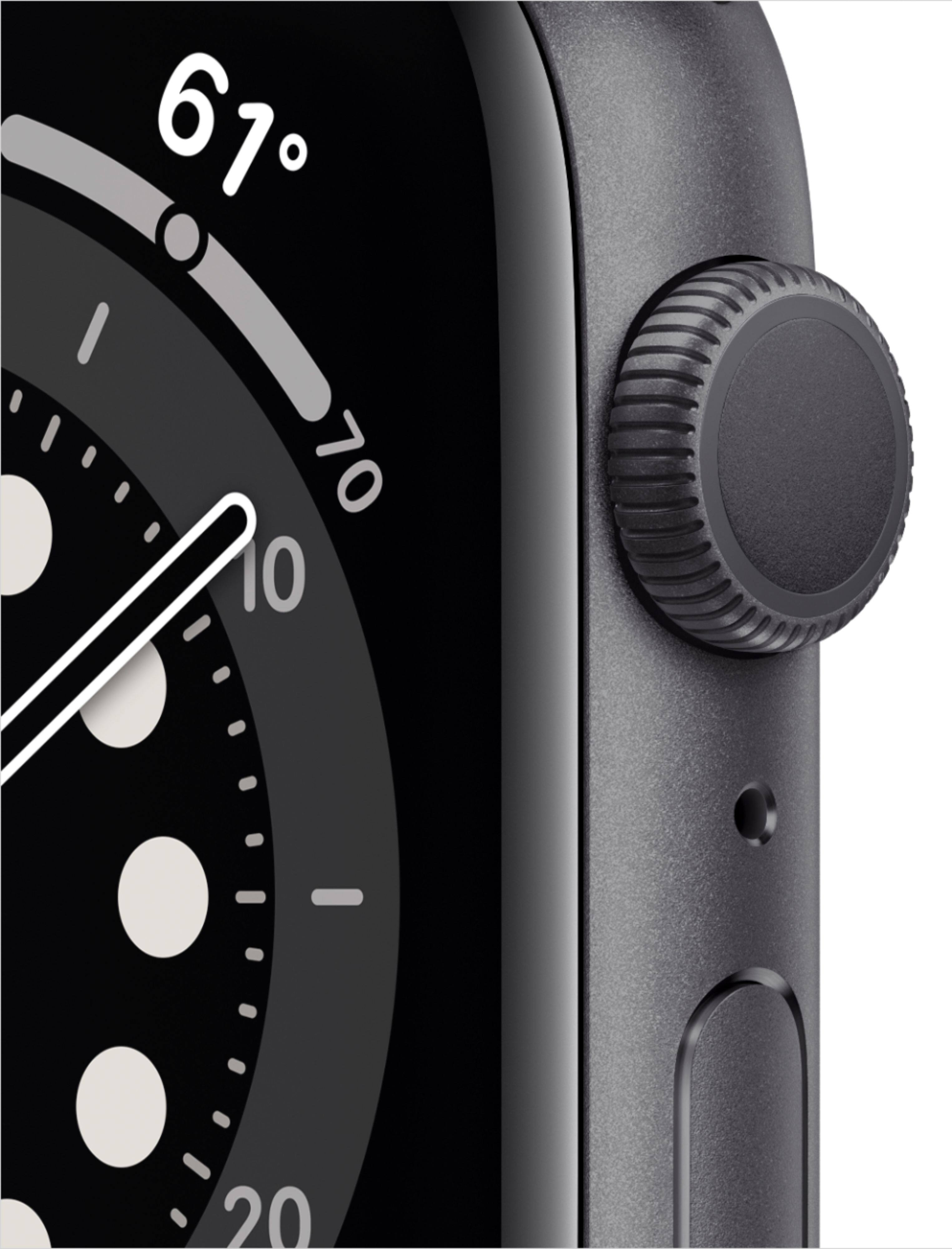 Alt View 11. Apple - Geek Squad Certified Refurbished Apple Watch Series 6 (GPS) 44mm Aluminum Case with Black Sport Band.