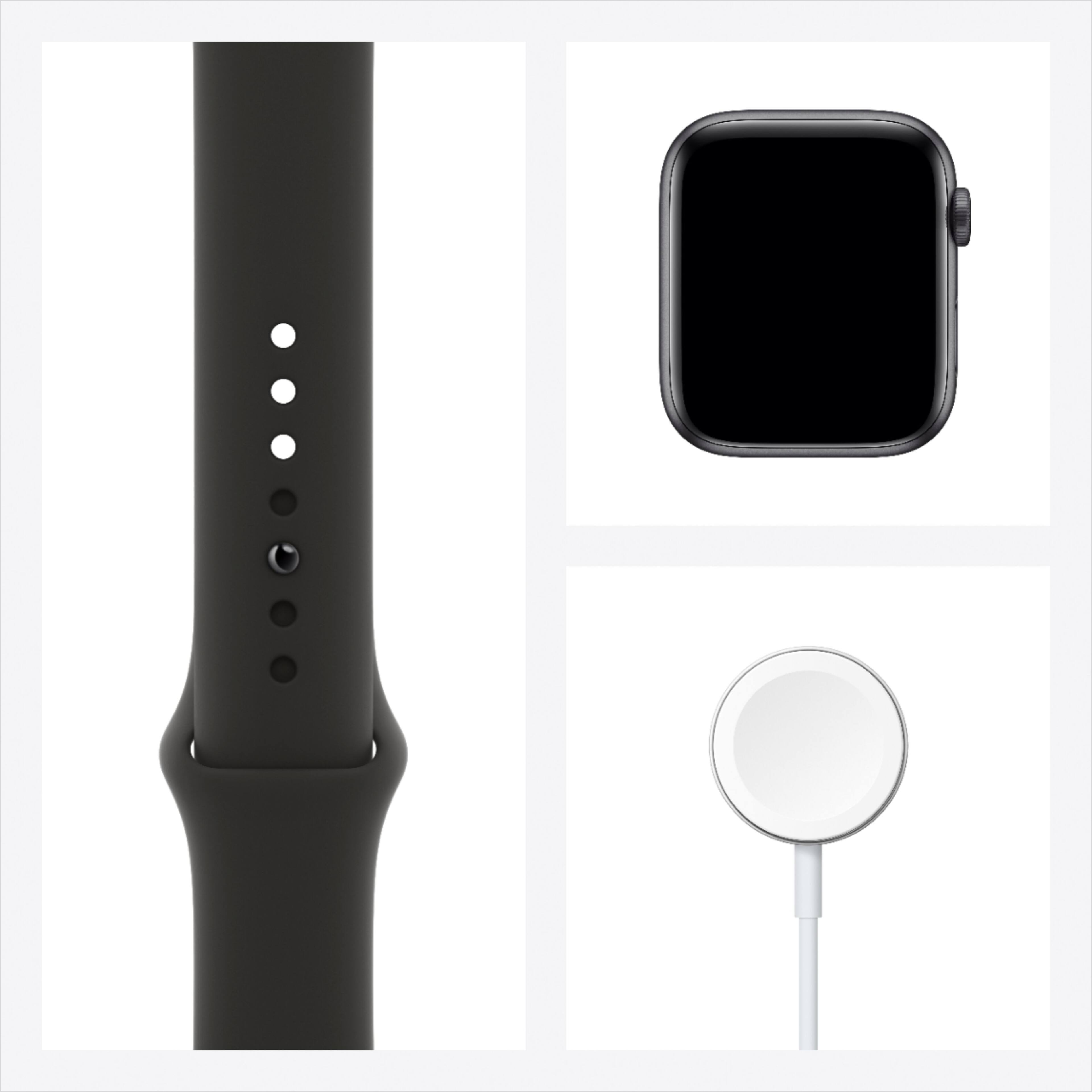 Alt View 15. Apple - Geek Squad Certified Refurbished Apple Watch Series 6 (GPS) 44mm Aluminum Case with Black Sport Band.