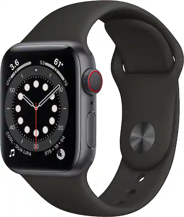 Front. Apple - Geek Squad Certified Refurbished Apple Watch Series 6 (GPS + Cellular) 40mm Aluminum Case with Sport Band - Space Gray.
