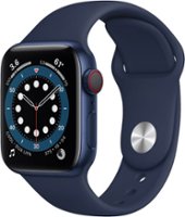Geek Squad Certified Refurbished Apple Watch Series 6 (GPS + Cellular) 40mm Aluminum Case with Deep Navy Sport Band - Blue - Front_Zoom
