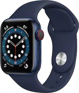 Geek Squad Refurbished Good - Apple Watch Series 6 (GPS + Cellular) 40mm Aluminum Case with Deep Navy Sport Band - Blue - (2020)