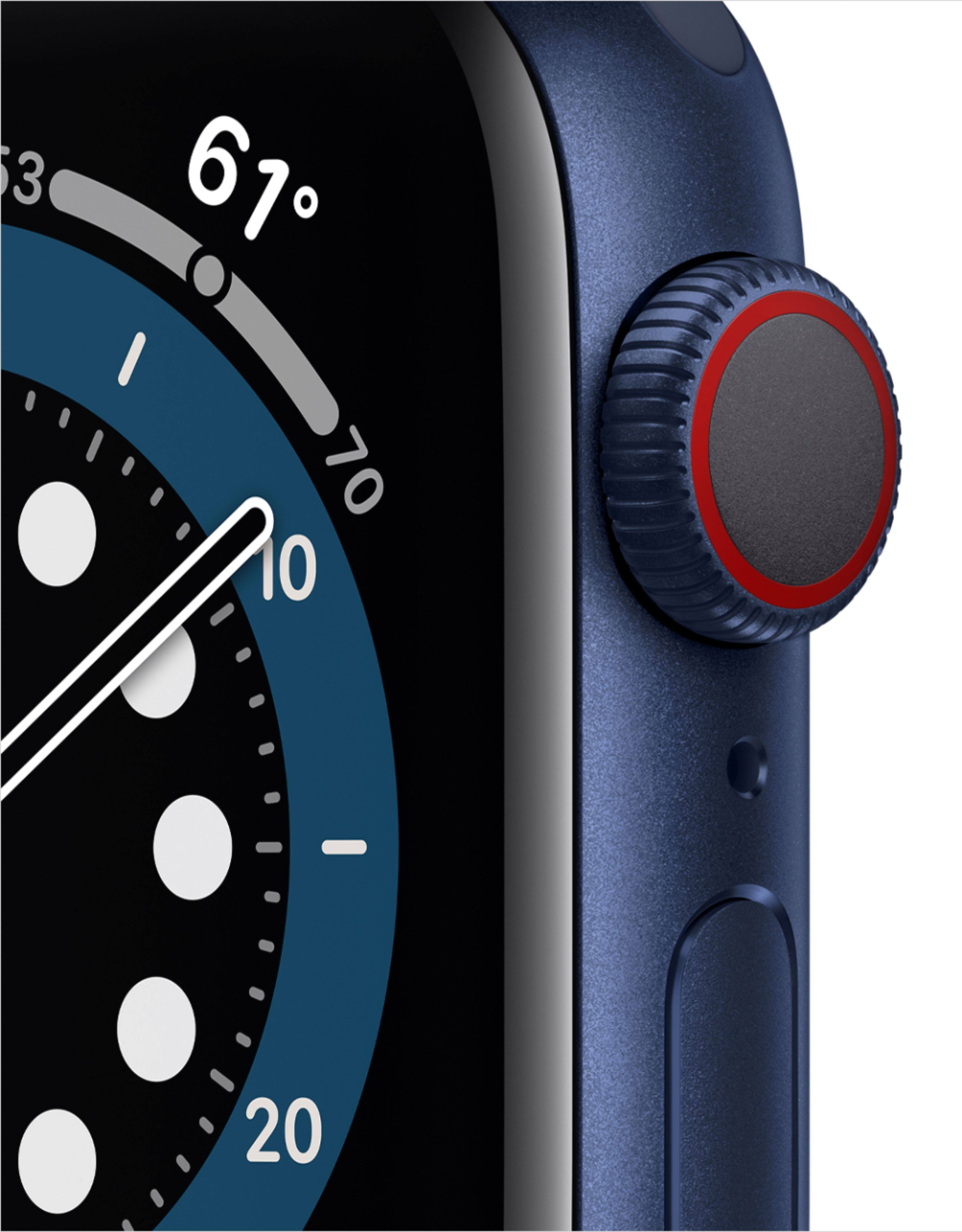 Alt View 11. Apple - Geek Squad Certified Refurbished Apple Watch Series 6 (GPS + Cellular) 40mm Aluminum Case with Deep Navy Sport Band - Blue.