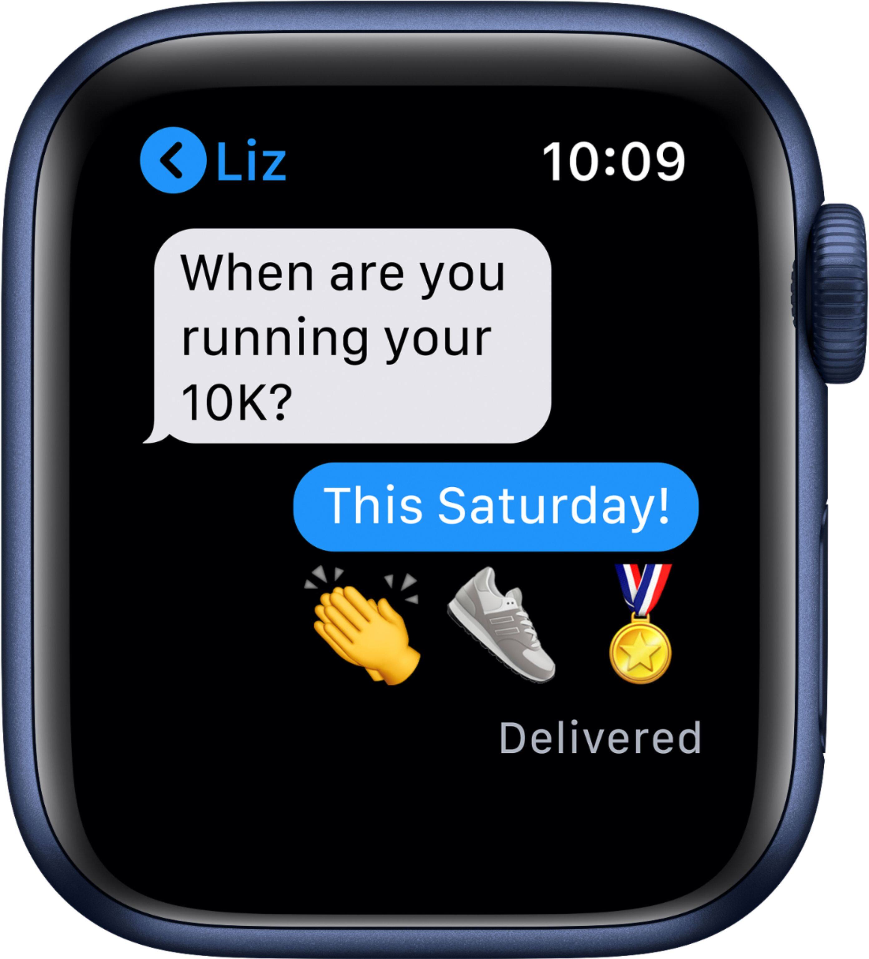 Alt View 14. Apple - Geek Squad Certified Refurbished Apple Watch Series 6 (GPS + Cellular) 40mm Aluminum Case with Deep Navy Sport Band - Blue.