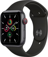 Geek Squad Certified Refurbished Apple Watch SE (GPS + Cellular) 44mm Space Gray Aluminum Case with Black Sport Band - Space Gray - Front_Zoom