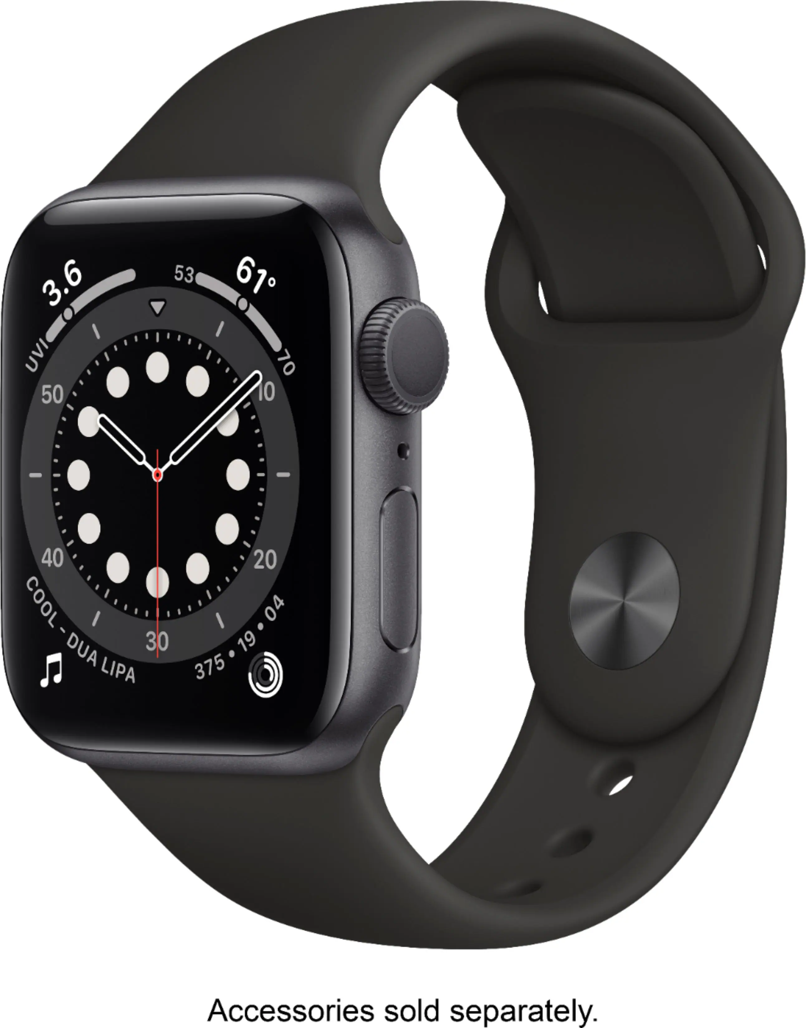 Front. Apple - Geek Squad Certified Refurbished Apple Watch Series 6 (GPS) 40mm Aluminum Case with Black Sport Band.