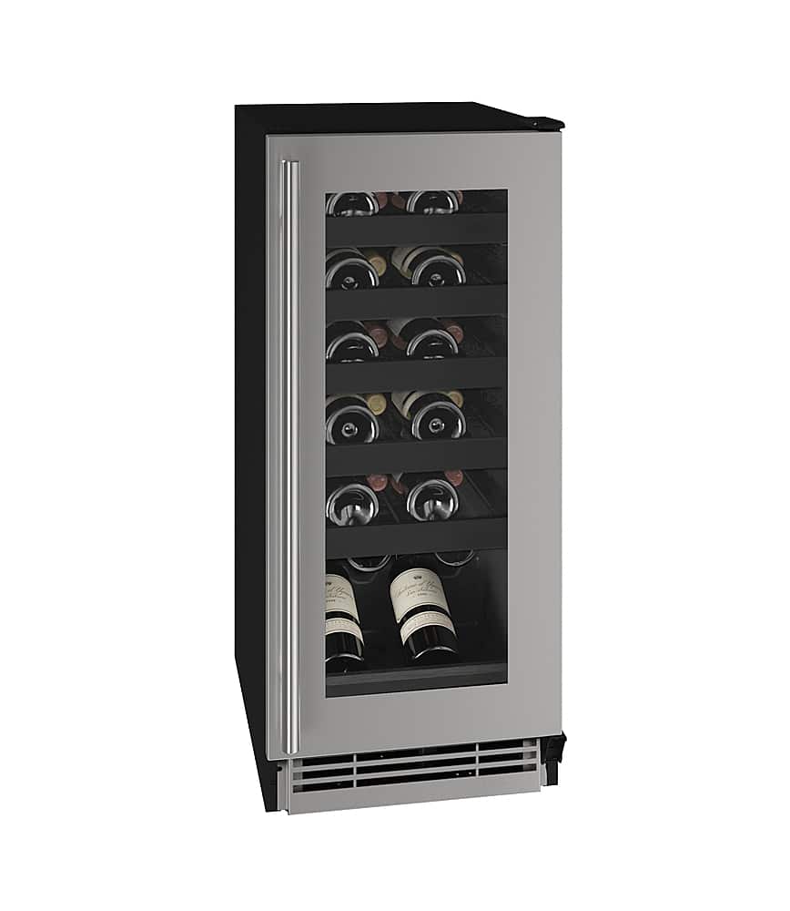 Left. U-Line - 1 Class 24-bottle Wine Refrigerator with Convection cooling system - Stainless Steel.