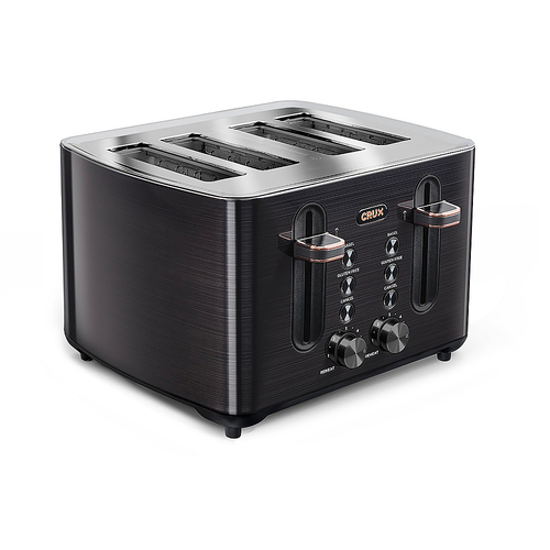 CRUX - 4 Slice Wide Slot Toaster - Black Stainless Steel