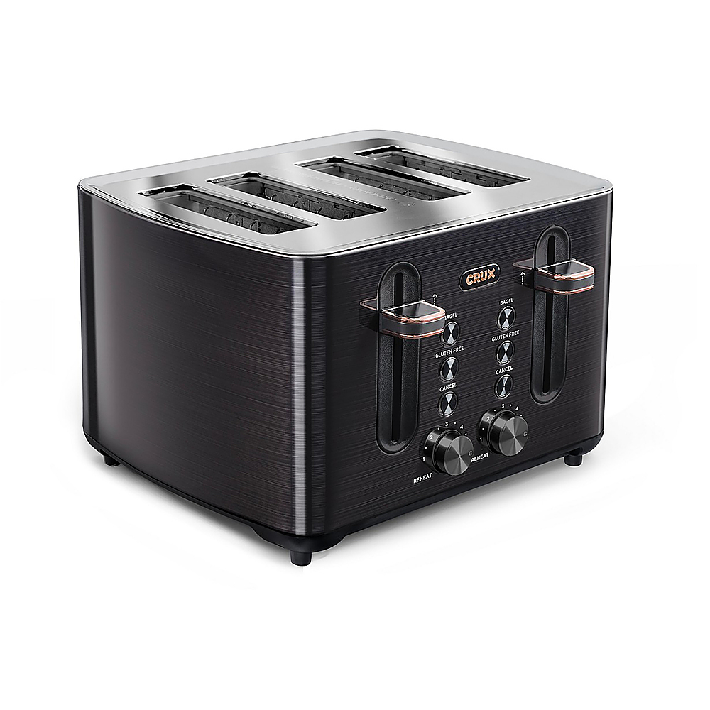 Angle View: CRUX - 4 Slice Wide Slot Toaster - Black Stainless Steel