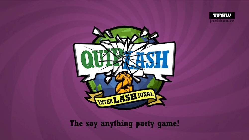The image features a colorful logo for "Quick Quiz Lash," which is a party game. The logo is displayed on a purple background, and the text is written in a playful and fun style. The game is designed to be played at parties, where players can have fun and engage in friendly competition.
