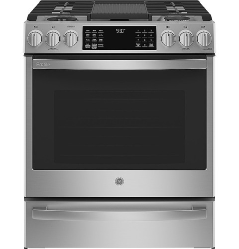 GE Profile - 5.7 Cu. Ft. Slide-In Dual Fuel True Convection Range with No Preheat Air Fry and Wi-Fi - Fingerprint Resistant Stainless Steel