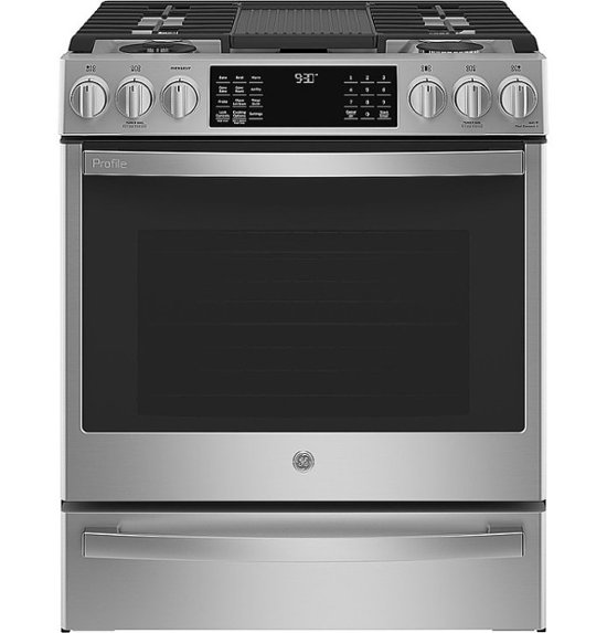 GE Profile 5.7 Cu. Ft. SlideIn Dual Fuel True Convection Range with No