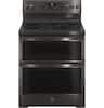 Front. GE Profile - 6.6 Cu. Ft. Freestanding Double Oven Electric True Convection Range with No Preheat Air Fry and Wi-Fi - Black Stainless Steel.