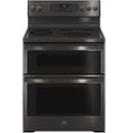 GE Profile - 6.6 Cu. Ft. Freestanding Double Oven Electric True Convection Range with No Preheat Air Fry and Wi-Fi - Black Stainless Steel