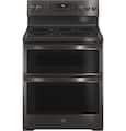 GE Profile - 30 in. Wide 5 Elements 6.6 Cu. Ft. Freestanding Double Oven Electric True Convection Range w/ Air Fry and Wi-Fi - Black Stainless Steel