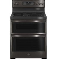 GE Profile - 6.6 Cu. Ft. Freestanding Double Oven Electric True Convection Range with No Preheat Air Fry and Wi-Fi - Black Stainless Steel - Front_Zoom