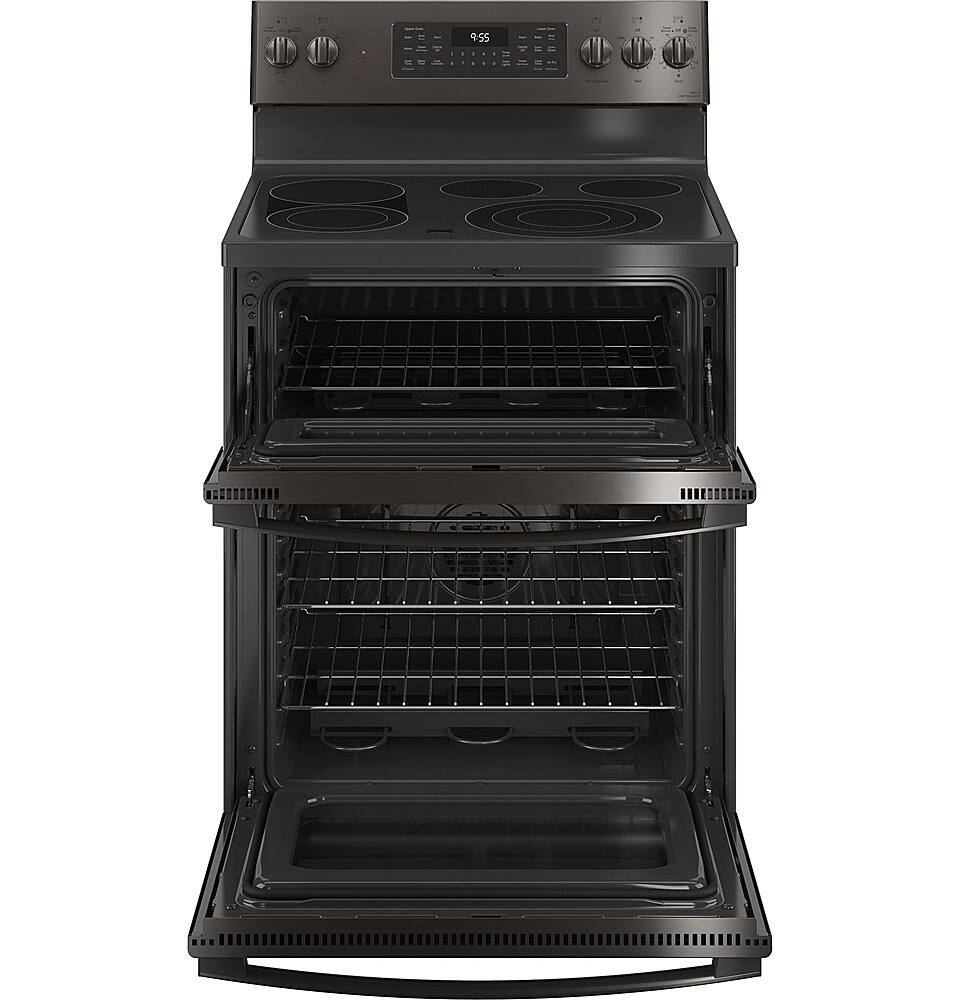 Alt View 11. GE Profile - 6.6 Cu. Ft. Freestanding Double Oven Electric True Convection Range with No Preheat Air Fry and Wi-Fi - Black Stainless Steel.