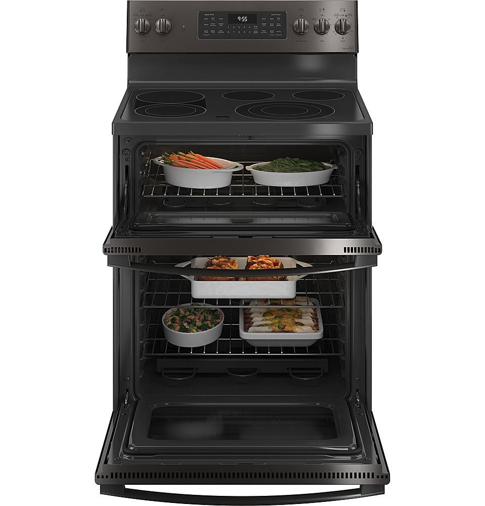 Alt View 12. GE Profile - 6.6 Cu. Ft. Freestanding Double Oven Electric True Convection Range with No Preheat Air Fry and Wi-Fi - Black Stainless Steel.