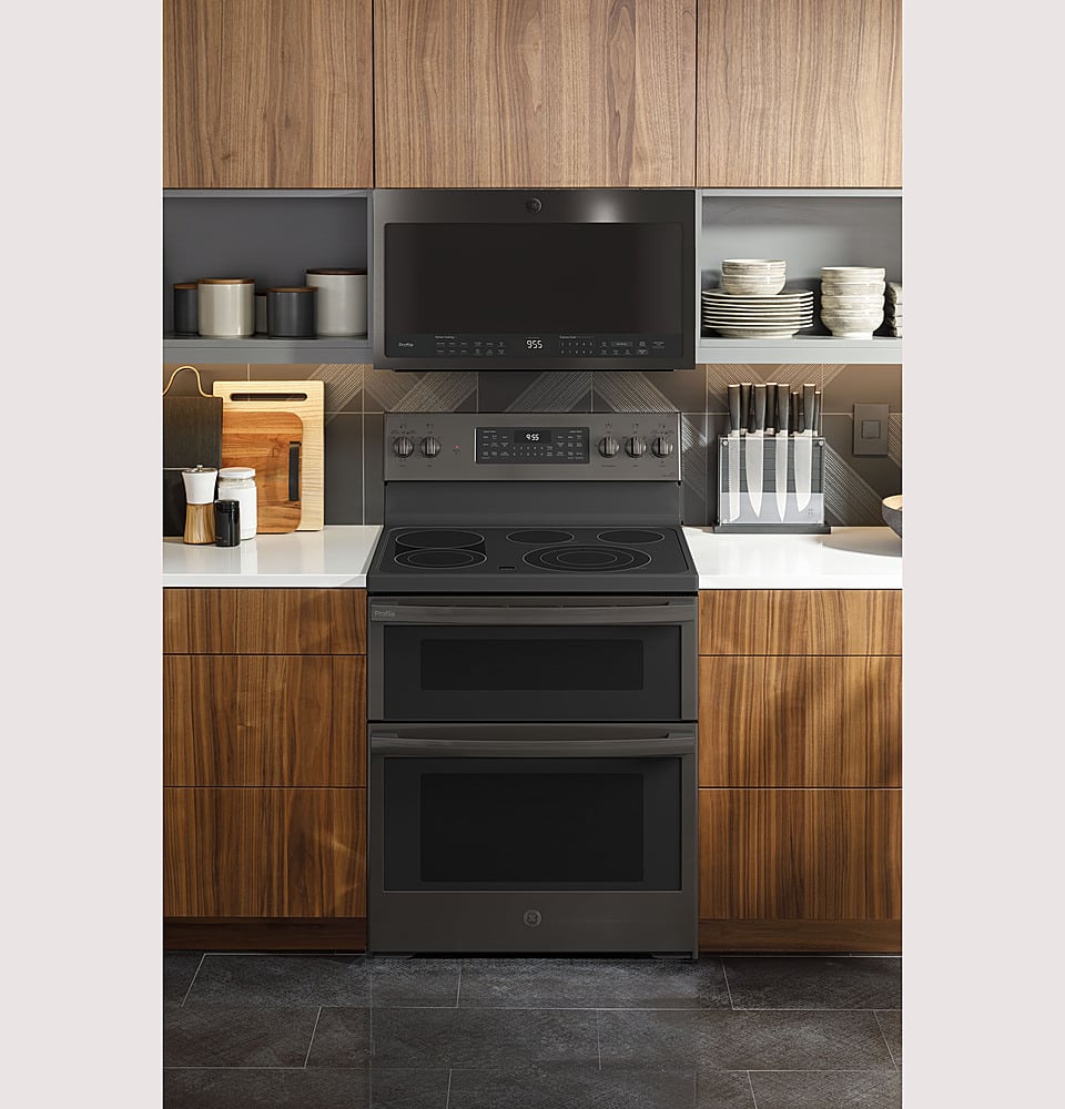 Alt View 21. GE Profile - 6.6 Cu. Ft. Freestanding Double Oven Electric True Convection Range with No Preheat Air Fry and Wi-Fi - Black Stainless Steel.