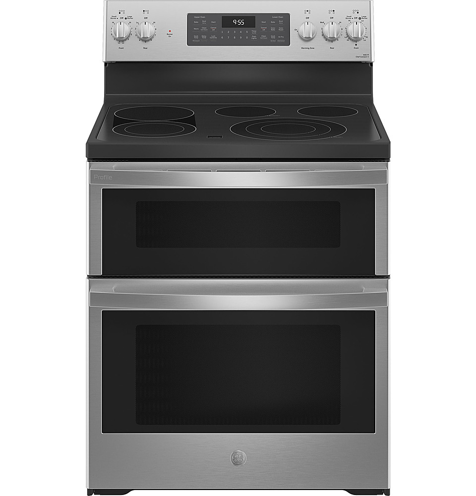 GE Profil – 6.6 Cu. Ft. Freestanding Double Oven Electric True Convection Range with No Preheat Air Fry and Wi-Fi – Fingerprint Resistant…