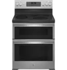 Front. GE Profile - 6.6 Cu. Ft. Freestanding Double Oven Electric True Convection Range with No Preheat Air Fry and Wi-Fi - Stainless Steel.