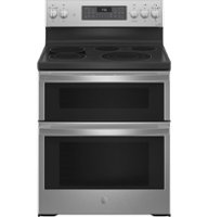 GE Profile - 6.6 Cu. Ft. Freestanding Double Oven Electric True Convection Range with No Preheat Air Fry and Wi-Fi - Stainless Steel - Front_Zoom