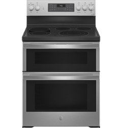 GE Profile - 6.6 Cu. Ft. Freestanding Double Oven Electric True Convection Range with No Preheat Air Fry and Wi-Fi - Stainless Steel - Front_Zoom