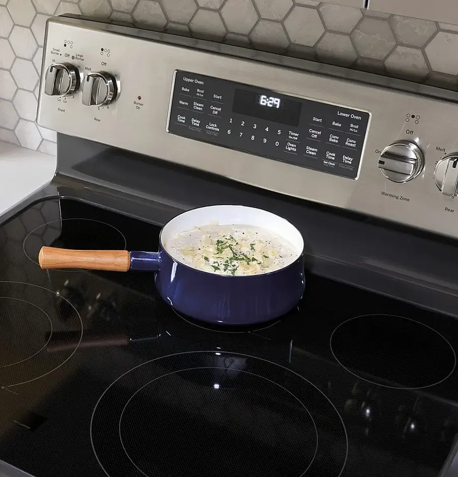 Alt View 15. GE Profile - 6.6 Cu. Ft. Freestanding Double Oven Electric True Convection Range with No Preheat Air Fry and Wi-Fi - Stainless Steel.