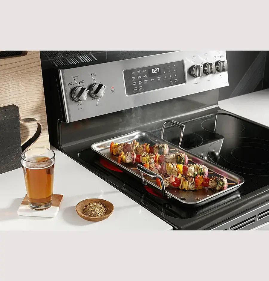 Alt View 16. GE Profile - 6.6 Cu. Ft. Freestanding Double Oven Electric True Convection Range with No Preheat Air Fry and Wi-Fi - Stainless Steel.