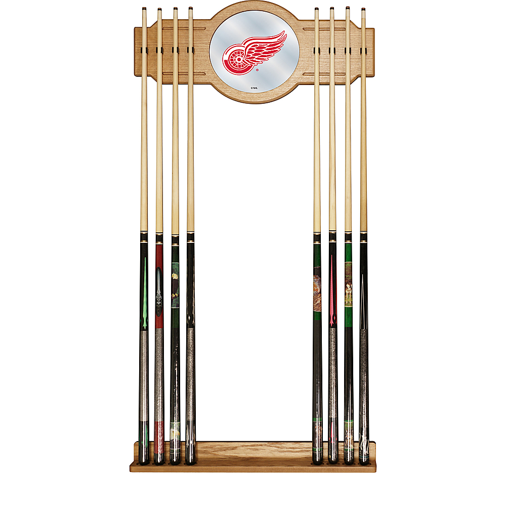 Detroit Redwings NHL Stained Wood Cue Rack with Mirror - Red, White