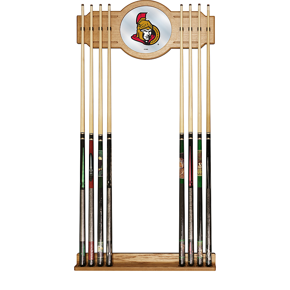 Ottawa Senators NHL Stained Wood Cue Rack with Mirror - Red, Gold, White