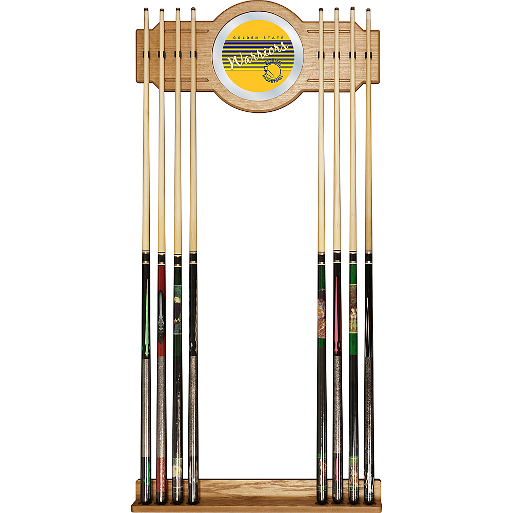 Golden State Warriors NBA Hardwood Classics Stained Wood Cue Rack with Mirror - Royal Blue, Golden Yellow