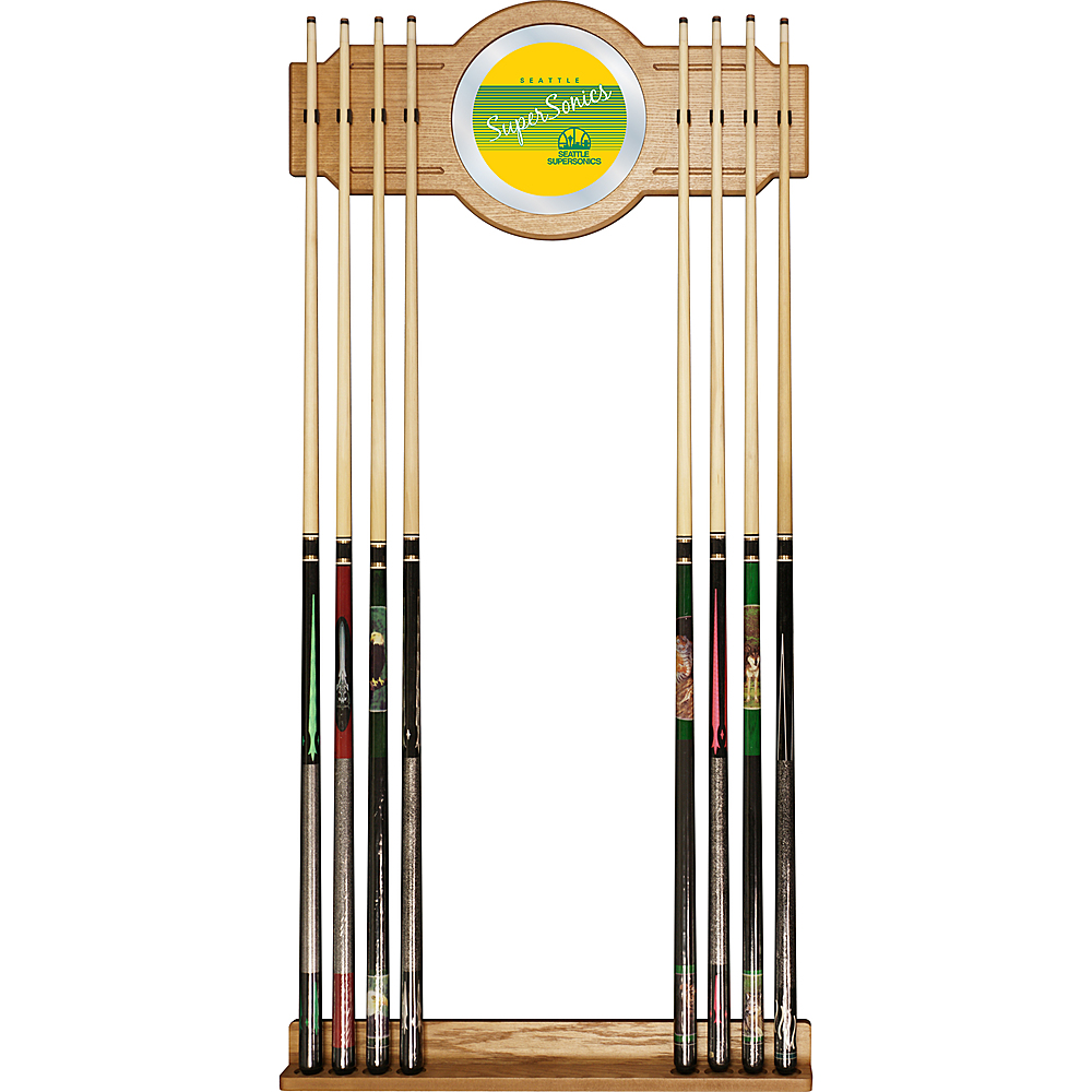 Seattle Super Sonics NBA Hardwood Classics Stained Wood Cue Rack with Mirror - Green, Yellow, White