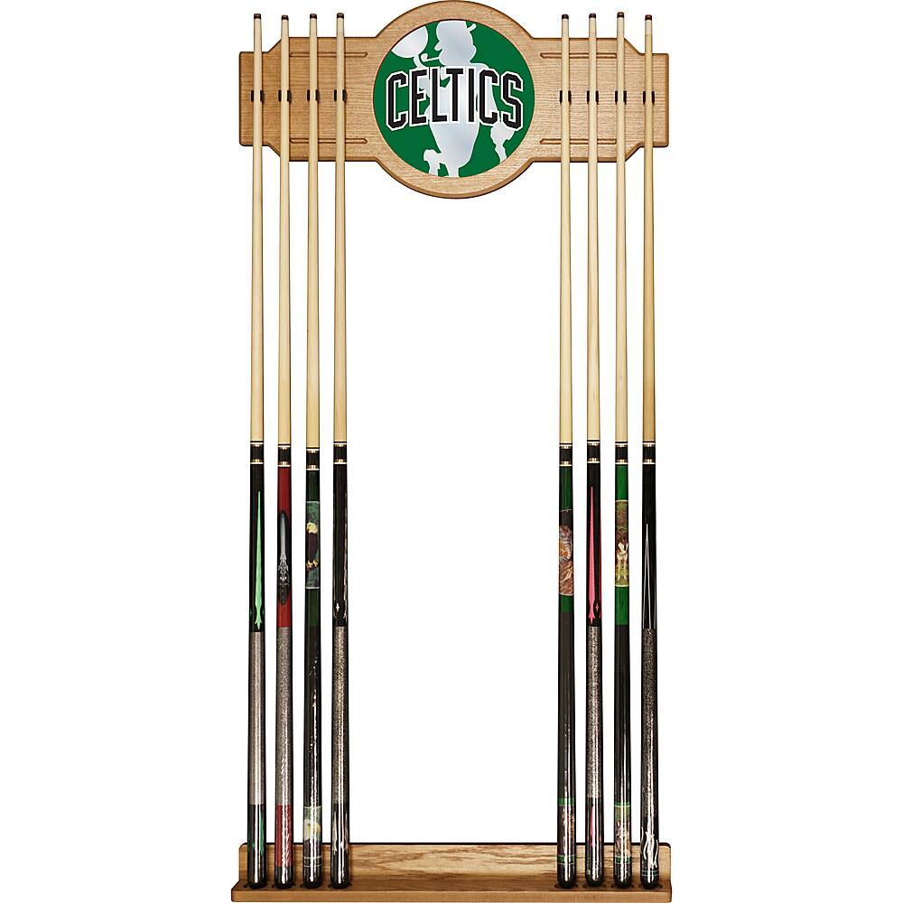 Boston Celtics NBA Fade Stained Wood Cue Rack with Mirror - Green, Black, White