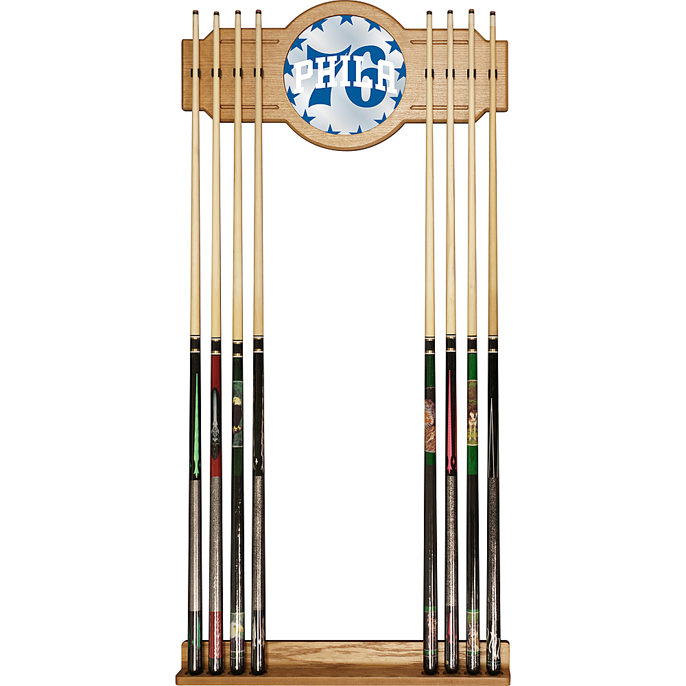 Philadelphia 76ers NBA Fade Stained Wood Cue Rack with Mirror - Royal Blue, White
