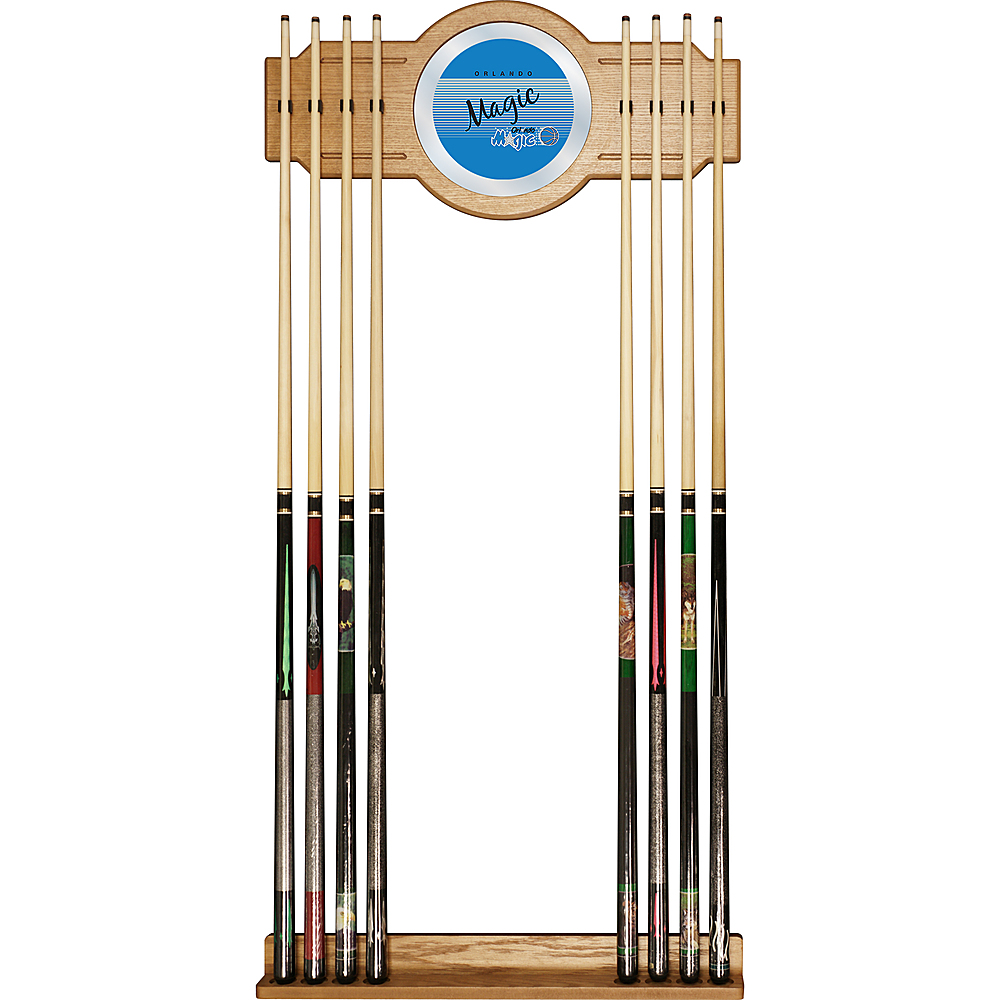 Orlando Magic NBA Hardwood Classics Stained Wood Cue Rack with Mirror - Blue, Silver
