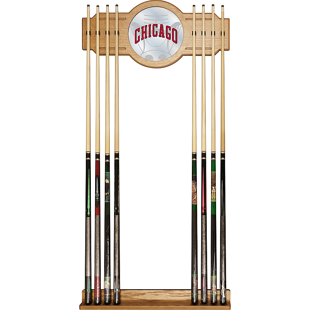 Chicago Bulls NBA Fade Stained Wood Cue Rack with Mirror - Red, Black